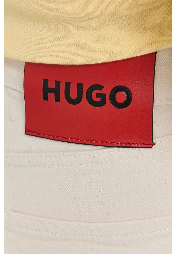 Hugo - HUGO jeansy damskie high waist. Stan: podwyższony. Kolor: beżowy