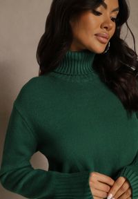 Renee - Zielona Sweterkowa Sukienka z Bawełną i Golfem Reinaria. Okazja: na co dzień. Typ kołnierza: golf. Kolor: zielony. Materiał: bawełna. Styl: casual #2