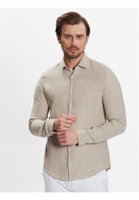 Calvin Klein Koszula Linen Solid Slim Shirt K10K109286 Beżowy Slim Fit. Kolor: beżowy. Materiał: len