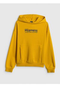 4f - 4F Bluza dresowa loose z kapturem chłopięca - żółta 122/128 (6-8 lat). Okazja: na spacer, na co dzień, na uczelnię. Typ kołnierza: kaptur. Kolor: żółty. Materiał: dresówka. Długość: długie. Sezon: lato. Styl: casual #1