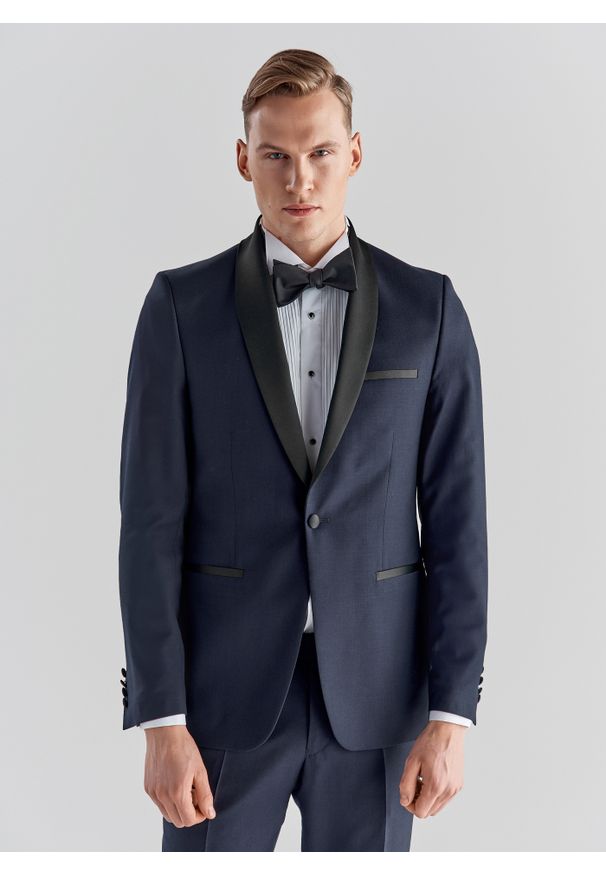 Pako Lorente - PAKO LORENTE – Marynarka smokingowa P000B-3S-002-G-S. Okazja: na ślub cywilny, na wesele. Materiał: wełna