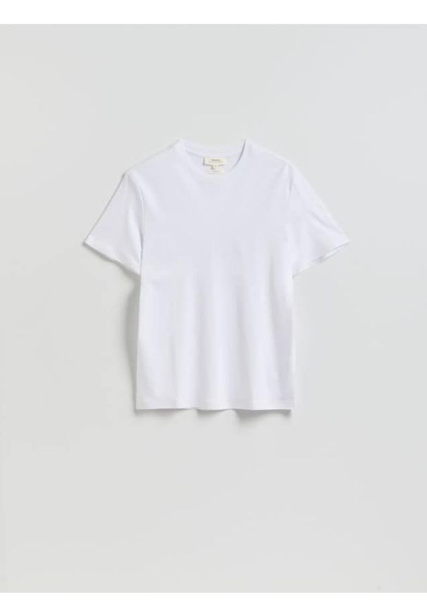 Reserved - T-shirt regular fit z lyocellem - biały. Kolor: biały. Materiał: bawełna