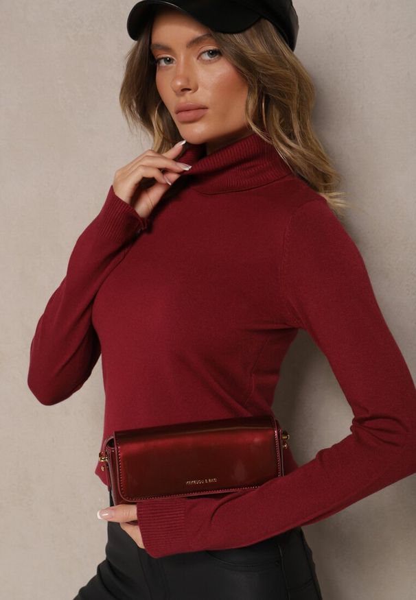 Renee - Bordowy Casualowy Golf z Wiskozą i Modalem Lannetora. Okazja: na co dzień. Typ kołnierza: golf. Kolor: czerwony. Materiał: wiskoza. Wzór: gładki, aplikacja. Styl: casual
