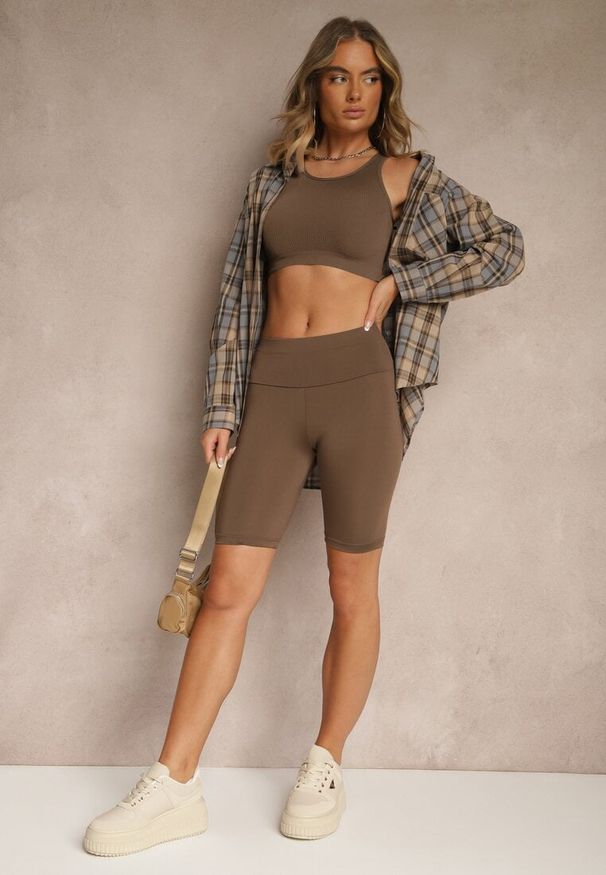 Renee - Brązowe Szorty Typu Kolarki High Waist Nalareine. Okazja: na co dzień. Stan: podwyższony. Kolor: brązowy. Styl: sportowy, casual