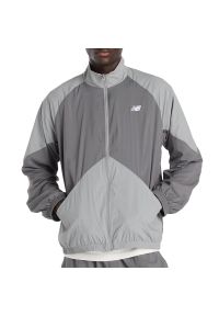 Kurtka męska New Balance MJ61J73YCAS - szara. Typ kołnierza: kołnierzyk stójkowy. Kolor: szary. Materiał: materiał, poliester. Sezon: jesień, wiosna #1