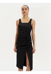Karl Lagerfeld - KARL LAGERFELD Sukienka letnia 241W1303 Czarny Slim Fit. Typ kołnierza: dekolt w karo. Kolor: czarny. Materiał: bawełna. Sezon: lato