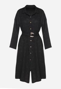 Born2be - Czarna Sukienka o Koszulowym Kroju z Paskiem z Klamrą Evelmio. Okazja: na co dzień. Typ kołnierza: kołnierzyk klasyczny. Kolor: czarny. Materiał: jeans. Długość rękawa: długi rękaw. Typ sukienki: koszulowe. Styl: casual, elegancki, klasyczny #7