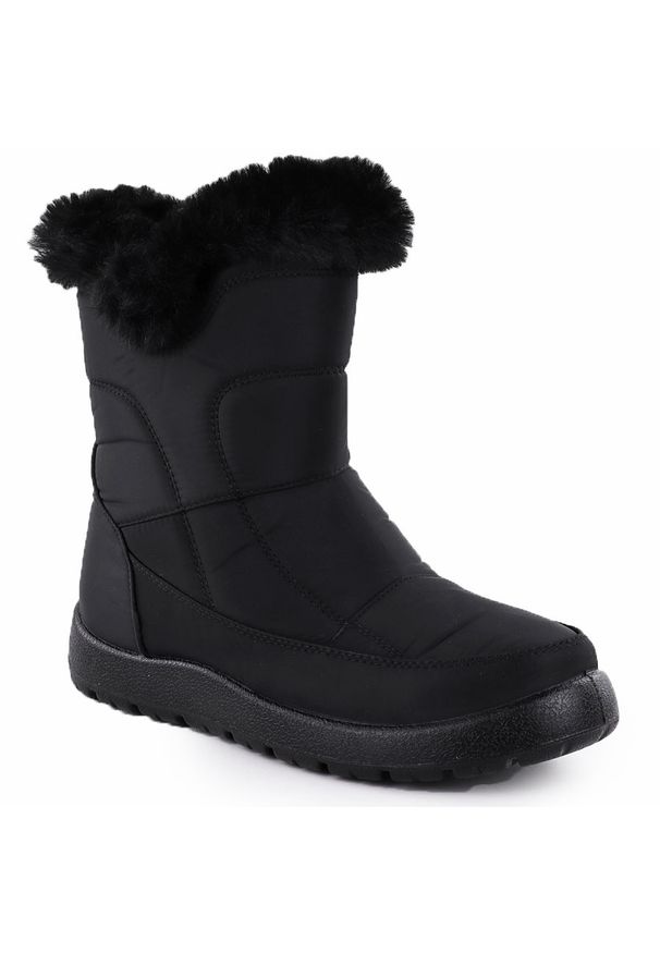 POTOCKI - Śniegowce damskie płaskie ocieplane czarne Potocki KI24322. Kolor: czarny. Materiał: tkanina