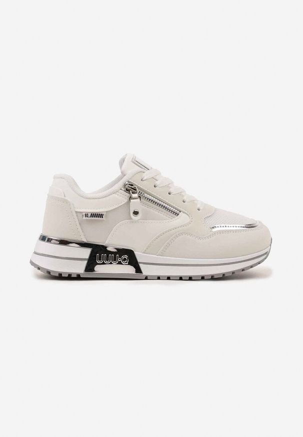Born2be - Białe Sneakersy z Metalicznymi Wstawkami i Ozdobnym Suwakiem Kasila. Okazja: na spotkanie biznesowe, na co dzień. Zapięcie: sznurówki. Kolor: biały. Materiał: jeans