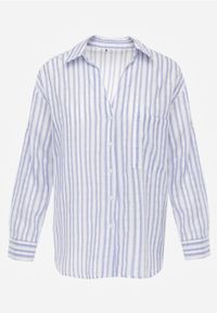 Renee - Jasnoniebieska Koszula Oversize z Bawełny w Paski z Podwijanymi Rękawami Mesevis. Kolor: niebieski. Materiał: bawełna. Wzór: paski. Styl: elegancki #2