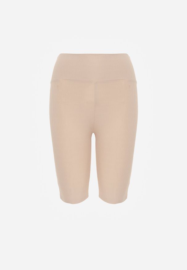 Born2be - Ciemnobeżowe Kolarki Thosea. Okazja: na co dzień. Stan: podwyższony. Kolor: beżowy. Materiał: tkanina, prążkowany, dzianina. Długość: długie, krótkie. Wzór: aplikacja. Styl: sportowy, casual