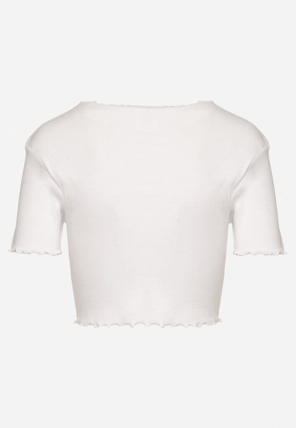 Born2be - Biały Prążkowany T-shirt z Bawełną Adlesa. Okazja: na co dzień. Kolor: biały. Materiał: bawełna, prążkowany. Styl: casual