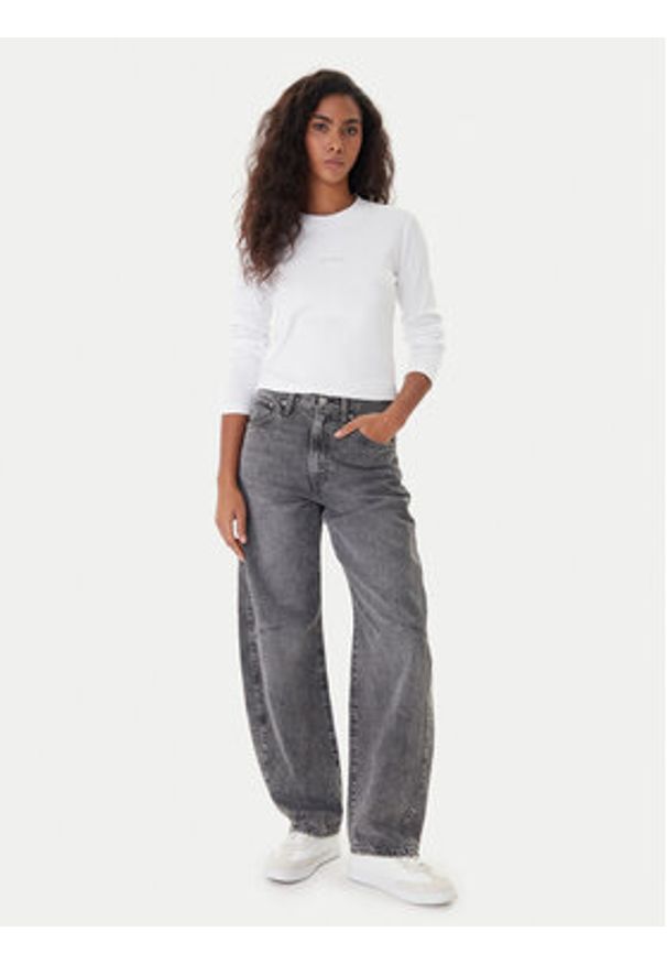 Calvin Klein Jeans Bluzka Monogram LV047A803G Biały Slim Fit. Kolor: biały. Materiał: bawełna