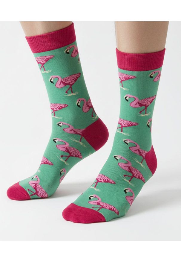 His Story - Tematyczne Skarpetki Bawełniane - Różowe Flamingi. Kolor: wielokolorowy. Materiał: elastan, bawełna, poliamid