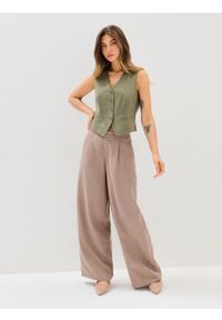 Sinsay - Spodnie wide leg z domieszką lnu - beżowy. Kolor: beżowy