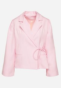 Born2be - Różowa Marynarka z Szerokimi Rękawami i Asymetrycznym Wiązaniem Sanessia. Kolor: różowy. Materiał: jeans. Styl: elegancki #3