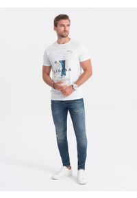 Ombre Clothing - T-shirt męski bawełniany z nadrukiem - biały V1 S1737 - XXL. Kolor: biały. Materiał: bawełna. Długość rękawa: krótki rękaw. Długość: krótkie. Wzór: nadruk. Styl: klasyczny #6