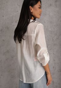 Renee - Jasnobeżowa Prześwitująca Koszula z Cyrkoniami Arialle. Okazja: na co dzień. Kolor: beżowy. Materiał: jeans. Styl: casual #5