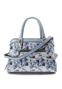 Torebka damska Laura Vita, usztywniona forma z kwiatowym motywem, wykonana z połączenia materiałów o zróżnicowanej fakturze, z wygodnymi uchwytami do. Kolor: niebieski. Wzór: kwiaty. Styl: casual, elegancki. Rodzaj torebki: na ramię #7