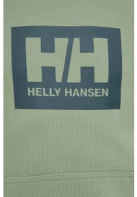 Helly Hansen bluza bawełniana kolor zielony z kapturem z nadrukiem. Okazja: na co dzień. Typ kołnierza: kaptur. Kolor: zielony. Materiał: bawełna. Wzór: nadruk. Styl: casual #9