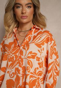 Renee - Pomarańczowa Koszula Oversize w Kwiatowy Print Boinea. Kolor: pomarańczowy. Wzór: kwiaty, nadruk