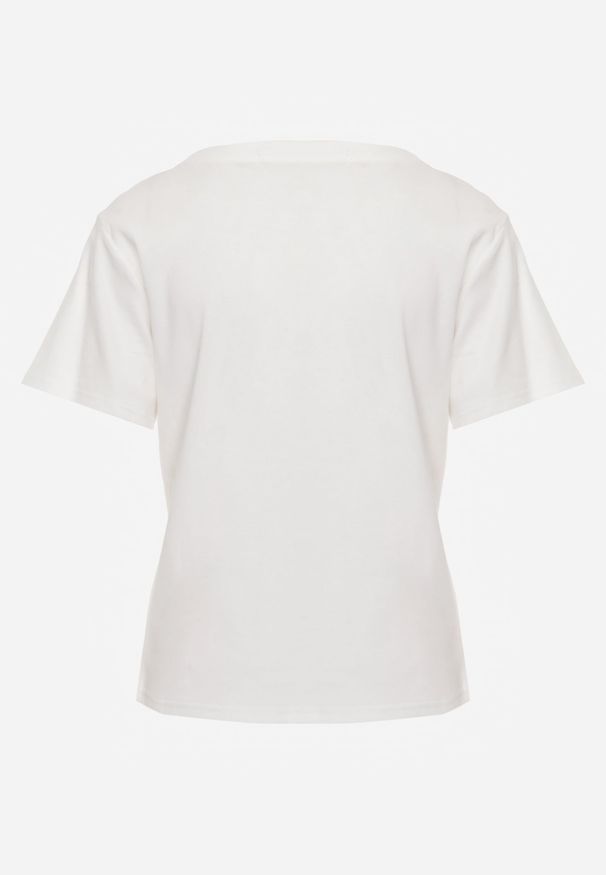 Renee - Biały T-shirt z Bawełny Ozdobiony Apaszką z Satyny Willow. Okazja: na co dzień. Kolor: biały. Materiał: bawełna, satyna. Długość rękawa: krótki rękaw. Długość: krótkie. Wzór: aplikacja. Styl: elegancki, casual