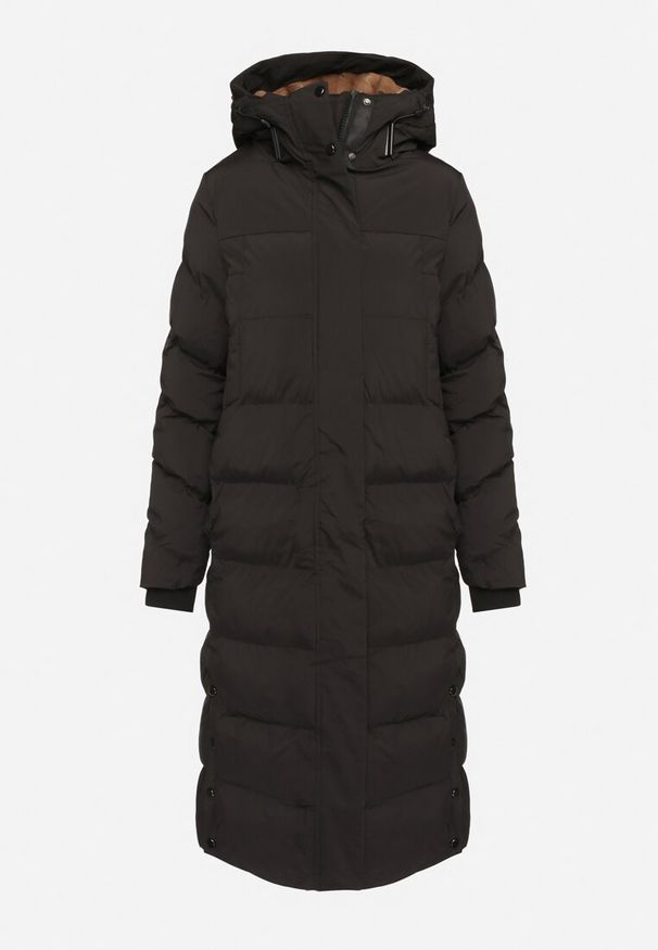 Born2be - Czarna Długa Kurtka z Kapturem Ściągaczami i Dołem Zapinanym na Napy Sialinnor. Okazja: na co dzień. Typ kołnierza: kaptur. Kolor: czarny. Materiał: jeans. Długość: długie. Styl: casual, elegancki