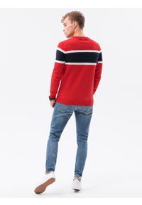 Ombre Clothing - Sweter męski - czerwony V1 E190 - XXL. Kolor: czerwony. Materiał: jeans, bawełna. Styl: klasyczny #3