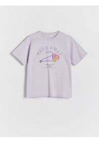 Reserved - T-shirt z aplikacją - lawendowy. Kolor: fioletowy. Materiał: bawełna. Wzór: aplikacja