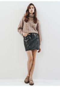 Ochnik - Czarna spódnica mini ze skóry naturalnej. Kolor: czarny. Materiał: skóra #4
