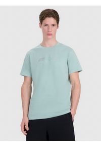 4f - 4F T-shirt regular z nadrukiem męski - turkusowy M. Okazja: na co dzień. Kolor: turkusowy. Materiał: bawełna, materiał, jersey. Długość rękawa: krótki rękaw. Długość: krótkie. Wzór: nadruk. Styl: klasyczny, sportowy, casual