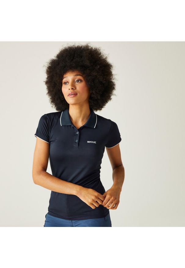 Regatta - Koszulka turystyczna polo damska Remex II. Typ kołnierza: polo. Kolor: niebieski. Materiał: materiał