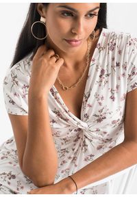 bonprix - T-shirt z mieszanki wiskozy. Typ kołnierza: dekolt w serek. Kolor: biały. Materiał: wiskoza. Wzór: gładki, nadruk, aplikacja #3