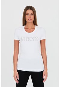 Guess - GUESS Biały t-shirt Stones Logo Tee. Kolor: biały. Materiał: bawełna #1