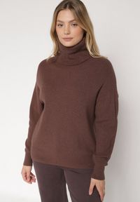 Born2be - Brązowy Golf o Klasycznym Kroju z Kaszmirem Azifra. Okazja: na spotkanie biznesowe. Typ kołnierza: golf. Kolor: brązowy. Materiał: kaszmir. Wzór: aplikacja. Styl: klasyczny #6