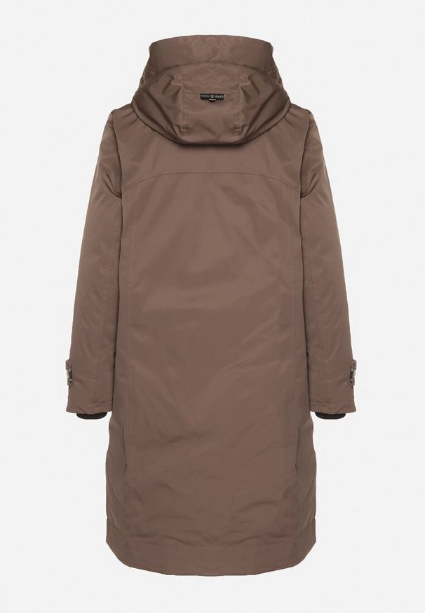 Born2be - Brązowa Pudełkowa Kurtka Typu Parka z Kapturem i Kieszeniami Kaithraea. Typ kołnierza: kaptur. Kolor: brązowy. Materiał: jeans. Sezon: zima. Styl: klasyczny, elegancki