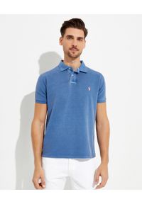 Ralph Lauren - RALPH LAUREN - Niebieska koszulka polo Custom Slim Fit Mesh. Typ kołnierza: polo. Kolor: niebieski. Materiał: mesh. Wzór: haft #1