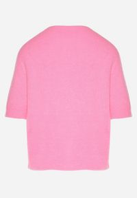 Born2be - Różowy Sweter z Wełną z Krótkim Rękawem Dannoria. Okazja: na co dzień. Kolor: różowy. Materiał: wełna. Długość rękawa: krótki rękaw. Długość: krótkie. Styl: elegancki, casual #5