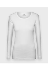 MegaKoszulki - Damska koszulka z długim rękawem (bez nadruku, gładka) - biała. Kolor: biały. Materiał: bawełna. Długość rękawa: długi rękaw. Długość: długie. Wzór: gładki #1