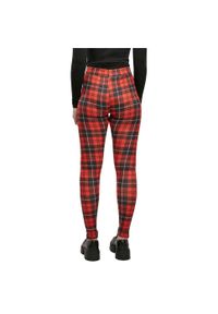 Urban Classics - Damskie Legginsy W Delikatną Kratkę. Kolor: czerwony. Wzór: kratka. Sport: turystyka piesza
