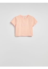 Reserved - T-shirt w paski - pastelowy róż. Kolor: różowy. Materiał: bawełna, dzianina. Wzór: paski