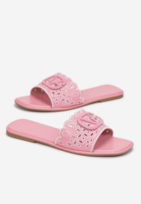Renee - Różowe Klapki Wippey. Nosek buta: otwarty. Kolor: różowy. Wzór: ażurowy, jednolity, aplikacja. Styl: elegancki #4