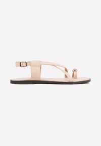 Renee - Beżowe Sandały Typu Japonki Ozdobione Metaliczną Aplikacją Grynyra. Kolor: beżowy. Wzór: aplikacja. Sezon: lato #9