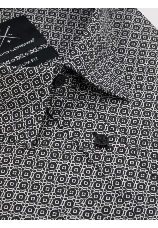 Pako Lorente - PAKO LORENTE - Czarna koszula męska w mikrowzór. Kolor: czarny. Materiał: bawełna, elastan. Długość rękawa: długi rękaw. Długość: długie