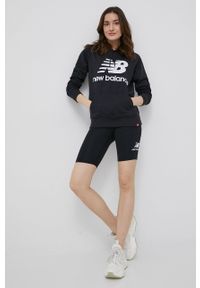 New Balance szorty WS21505BK damskie kolor czarny z nadrukiem high waist. Stan: podwyższony. Kolor: czarny. Materiał: dzianina. Wzór: nadruk