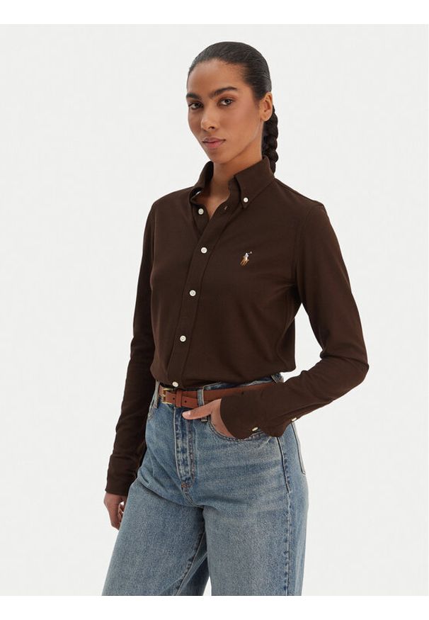 Polo Ralph Lauren Koszula 211924258501 Brązowy Slim Fit. Typ kołnierza: polo. Kolor: brązowy. Materiał: bawełna