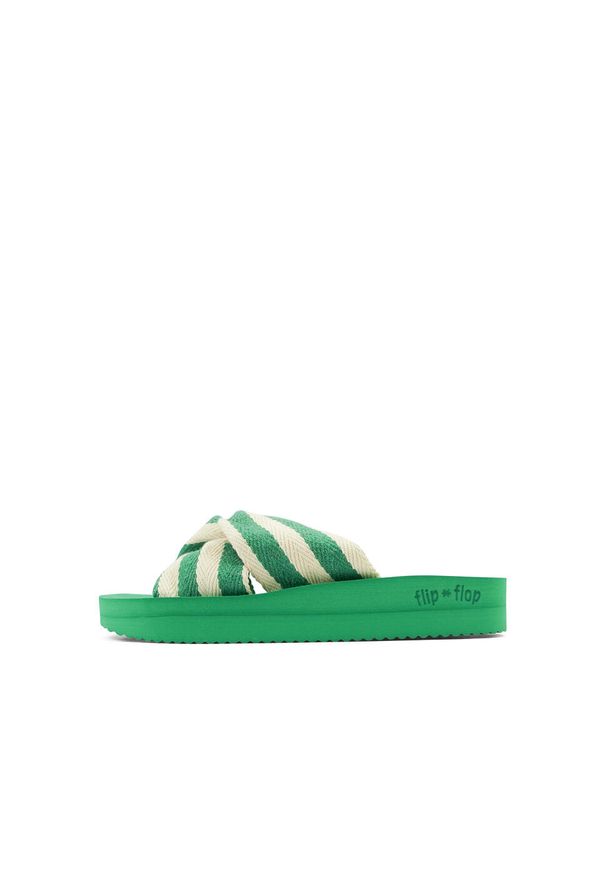 Flip*Flop - Klapki basenowe damskie Flip Flop Wedgy Twist. Okazja: na plażę, na co dzień. Kolor: zielony. Sezon: lato. Styl: casual, sportowy