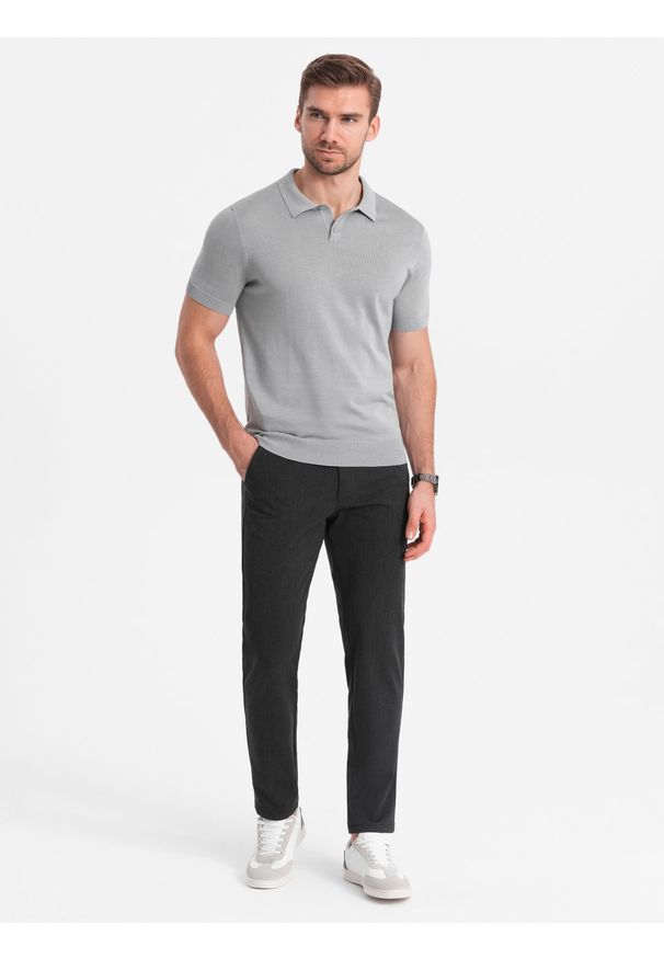 Ombre Clothing - Eleganckie męskie spodnie chino SLIM FIT - grafitowe V2 - Rozmiar: L. Kolor: szary. Materiał: wiskoza, poliester, materiał. Styl: elegancki