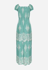 Born2be - Jasnozielona Wiskozowa Sukienka z Marszczoną Góra i Wzorem Boho Ellifae. Okazja: na co dzień. Kolor: zielony. Materiał: wiskoza. Wzór: aplikacja. Styl: boho #4