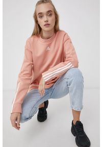 Adidas - adidas Bluza GS1374 damska kolor różowy gładka. Kolor: różowy. Materiał: bawełna, materiał, dzianina. Długość rękawa: długi rękaw. Długość: długie. Wzór: gładki #6